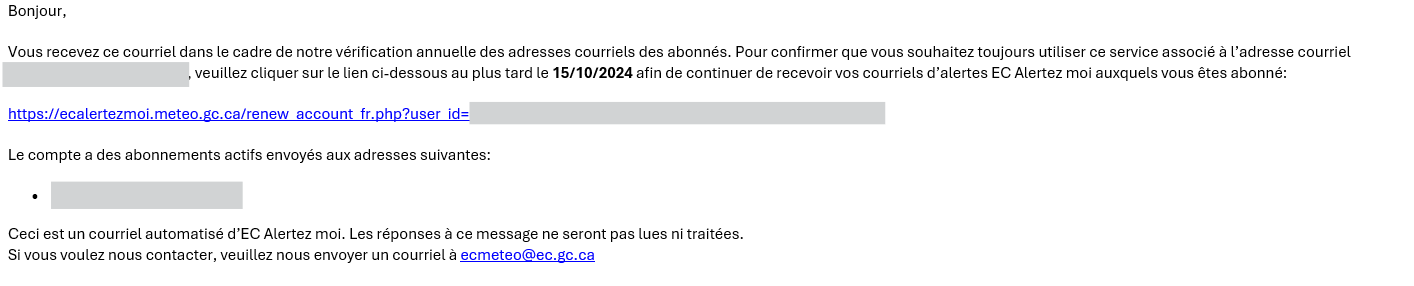 Exemple d'image d'un courriel de renouvellement de compte