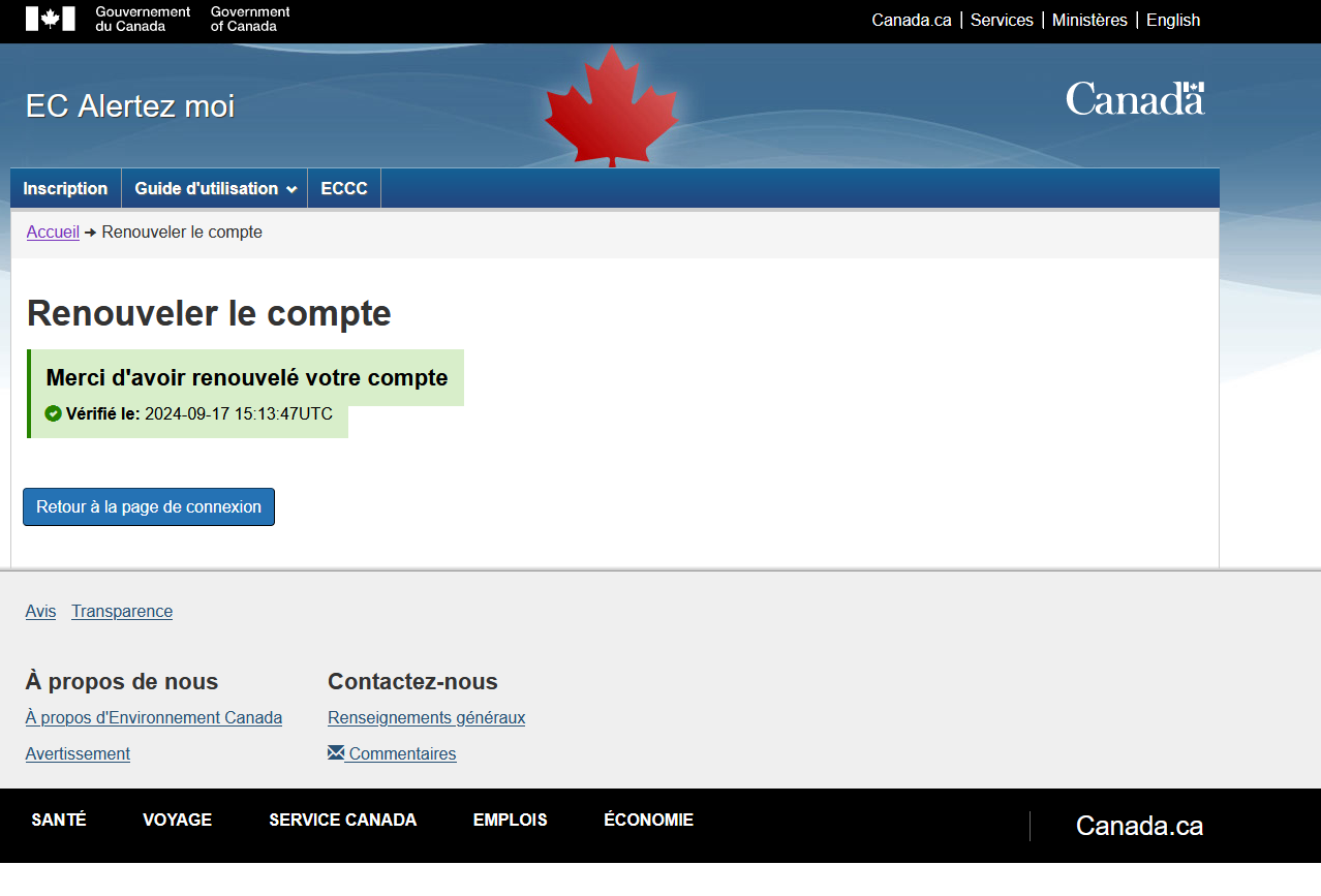 Message de renouvellement de compte