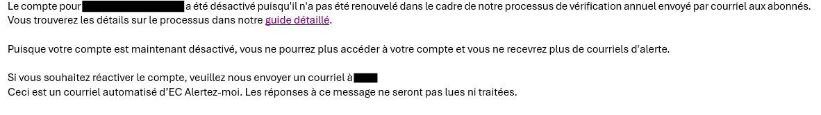 Exemple d'image d'un courriel de renouvellement de compte
